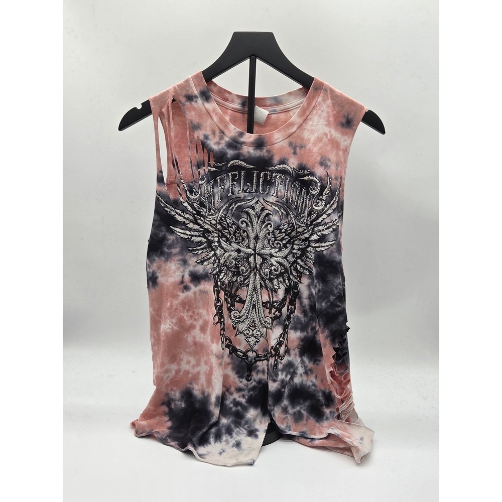 Affliction Live Fast Women's Medium Tie Dye Rhinestone Cutout Tank Top
